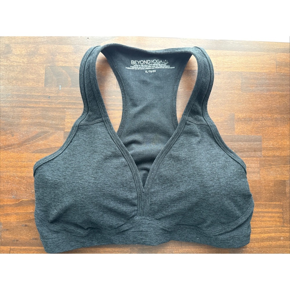 Beyond Yoga Spacedye Lift Your Spirits Sports Bra Large Heathered Black XL